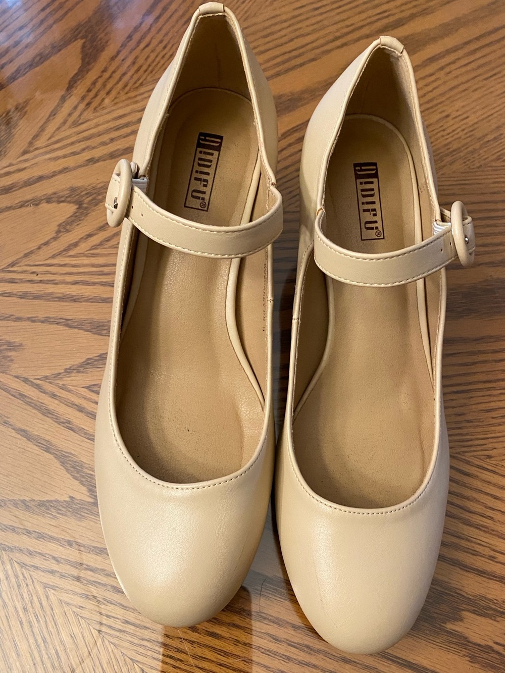 IDIFU Cream Mary Jane  Heels with Button Strap